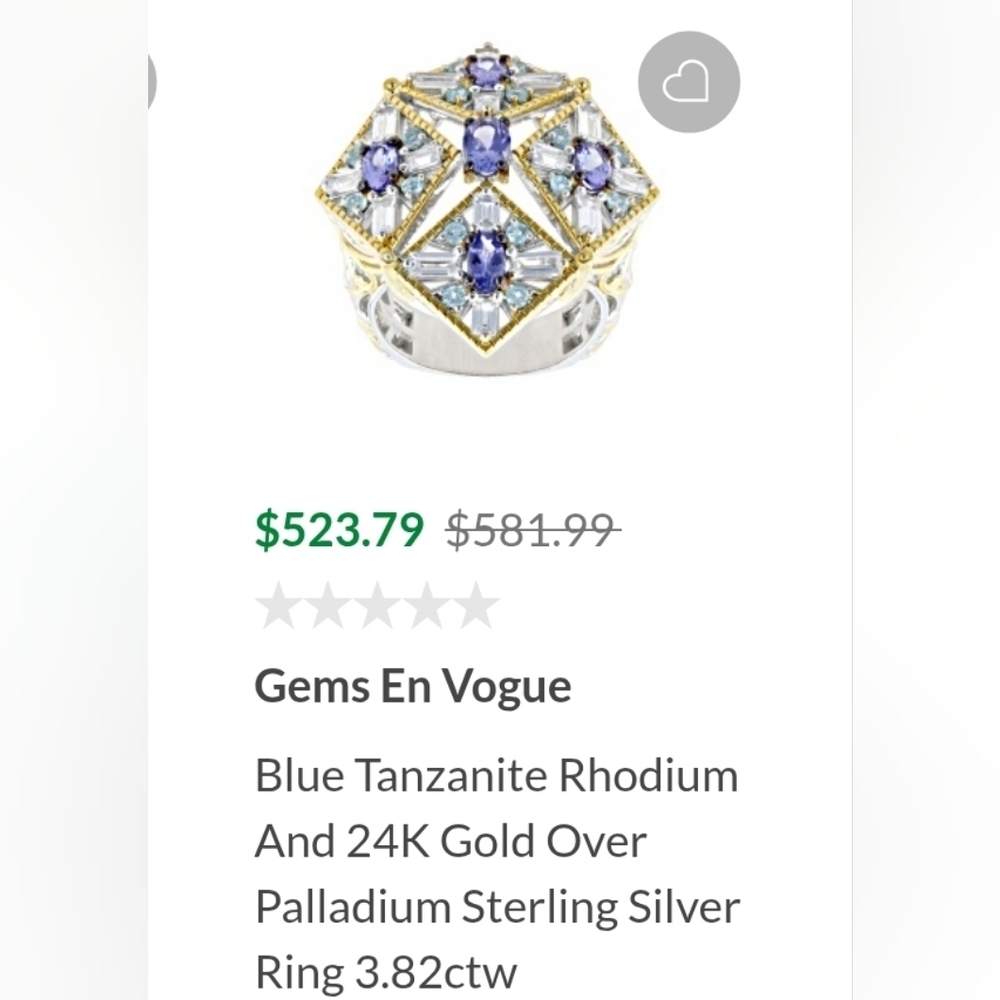 Natural Tanzanite Ring In Palladium & Sterling Silver 18k Size 8.5 - Picture 6 of 6